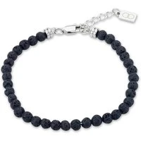 Silver Stainless Steel Black Beaded Bracelet - Silver