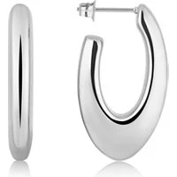 Silver Stainless Steel Oval Chunky Earrings - Silver