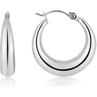 Silver Stainless Steel Oval Huggie Hoop Earrings - Silver