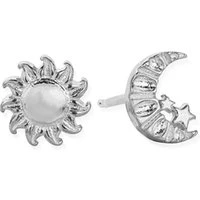 Silver Sun & Moon Asymmetric Earrings - Silver