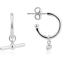 Silver T-Bar Hoop Earrings - Silver