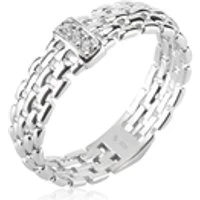 Silver Textured CZ Bar Ring - Ring Size 58 Silver