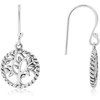 Silver Tree Of Life Drop Earrings - 925 Silver