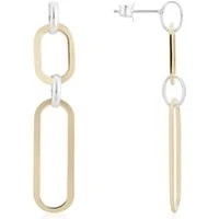 Silver Two Toned Drop Earrings - Silver