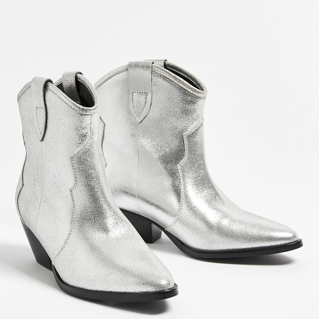 Silver Western Leather Cowboy Boot