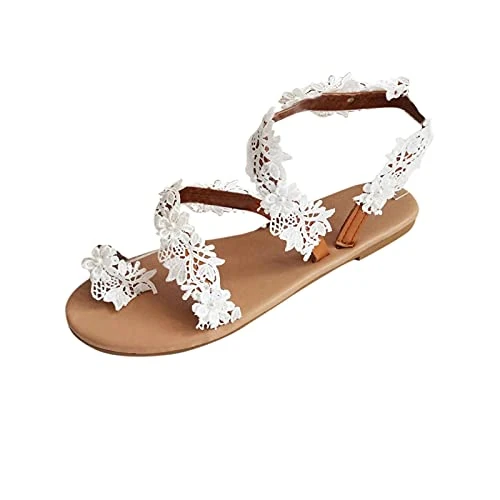 Silver Women Female Shoes Flower Slippers Casual Beach Sandals Flat Girls Roman Women's Casual Shoes