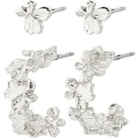 Silver Zhuri Flower Earrings 2 in 1 Set - Silver