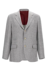 Single-breasted linen blend blazer Gray Size