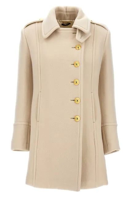 Single-breasted wool coat - White