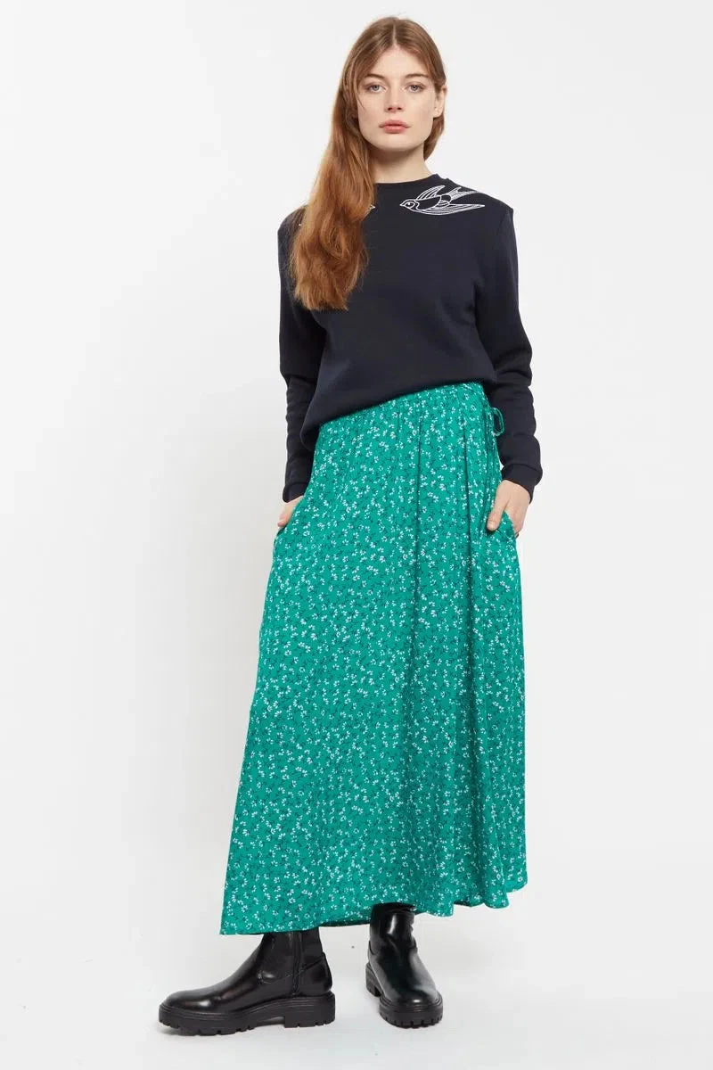Siri Naive Ditsy Print Midi Skirt - Green