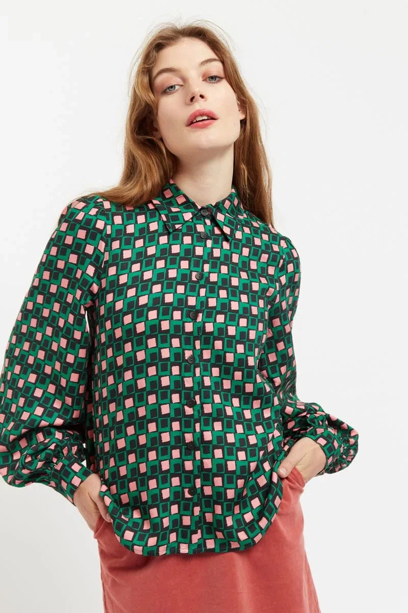 Siv Retro Cubes Print Shirt - Green