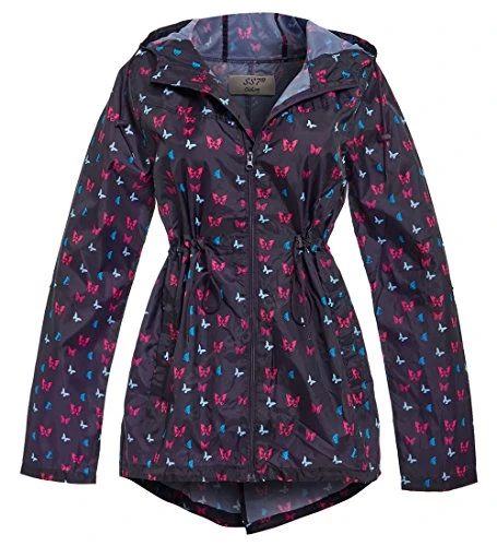 Size 10-22 Womens Rain Mac Showerproof Raincoat Ladies Jacket Black Pink Hooded