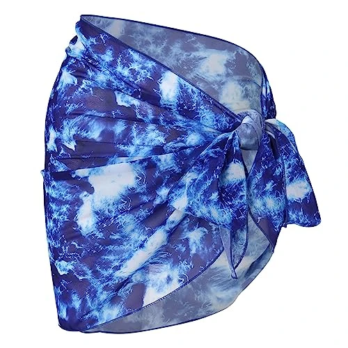Skirt Women Swimsuit Smock Beach Wrap Dress Swimsuit Bikini Smock Riding Apron, blue, One size