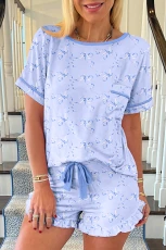 Sky Blue Bow Print Ruffled Short Pyjamas ky Blue /