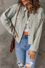 Sky Blue Raw Hem Flap Pockets Cropped Corduroy Jacket KY BLUE / / 100%COTTON