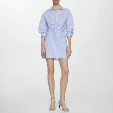 Sky Blue Striped Wrap Blouse Dress