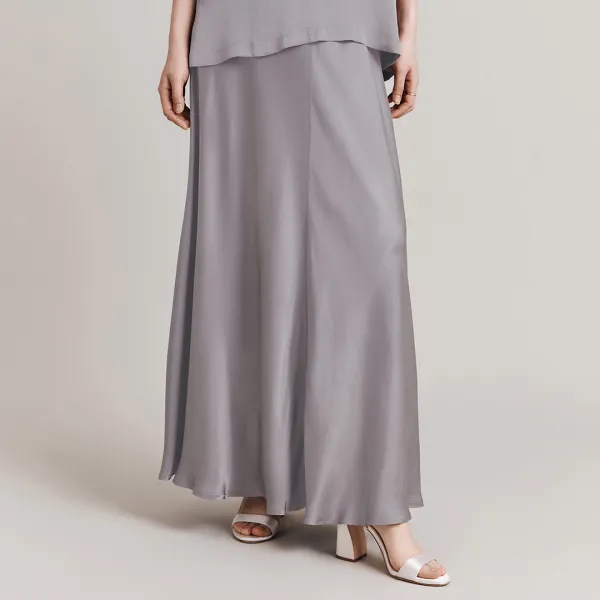 Slate Satin Slinky Maxi Skirt - Silver