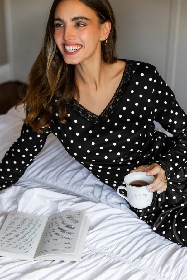Sleep Easy Polka Dot Pajama Set - Black