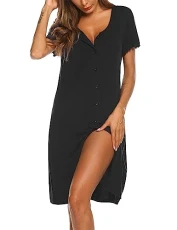 Sleepshirts Women Nightdress Short Sleeve Nightshirt Button Down Nightgown Sleepdress Summer, Black Medium Sleepshirts Women Nightdress Short Sleeve Nightshirt Button Down Nightgown Sleepdress Summer, Black Medium