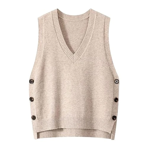 Sleeveless Knitted Jumper Retro Knitted Vest with V-Neck for Women, Perfect for Spring and Autumn, P