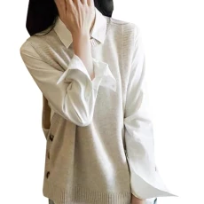 Sleeveless Knitted Jumper Retro Knitted Vest with V-Neck for Women, Perfect for Spring and Autumn, Plain Casual Pullover Vest Hoodie, Sleeveless Knitted Jumper, Women's Beige, 24-0312B-Beige,