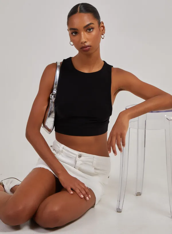 Sleeveless Slinky Crop Top - / - Black