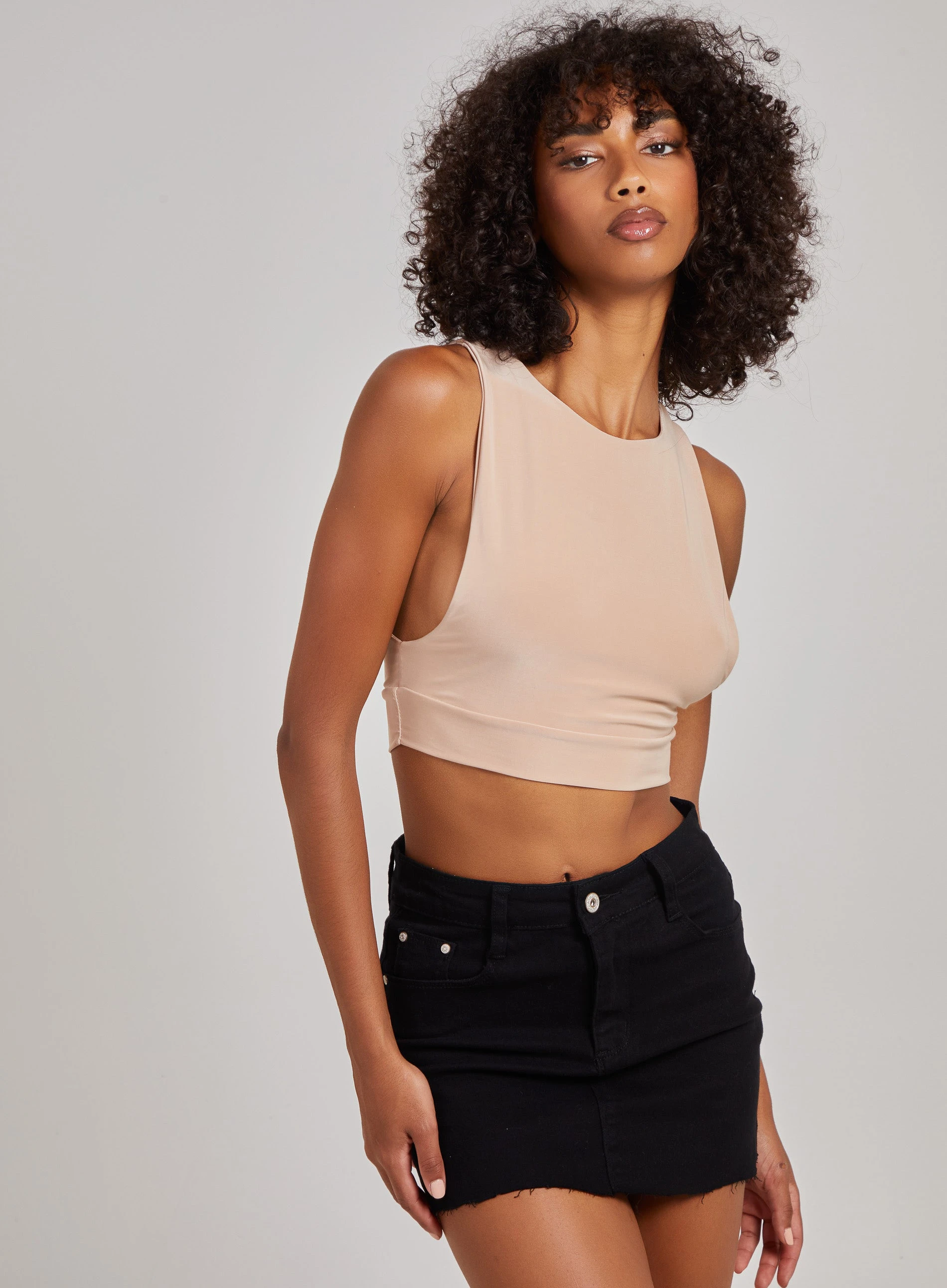 Sleeveless Slinky Crop Top  - S/M  - Stone