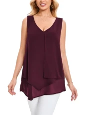 Sleeveless Tops for Women Chiffon Tank Top Double Layers Blouse Tunic Wine XL Sleeveless Tops for Women Chiffon Tank Top Double Layers Blouse Tunic Wine XL