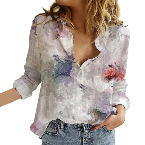 Slim Fit Button Down Shirts for Women Flower Print Button Down Long Sleeve Shirt for Women Casual Fl