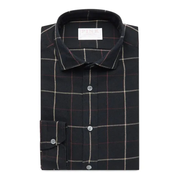 Slim Fit Casual Large Twill Check Shirt for Men - Black