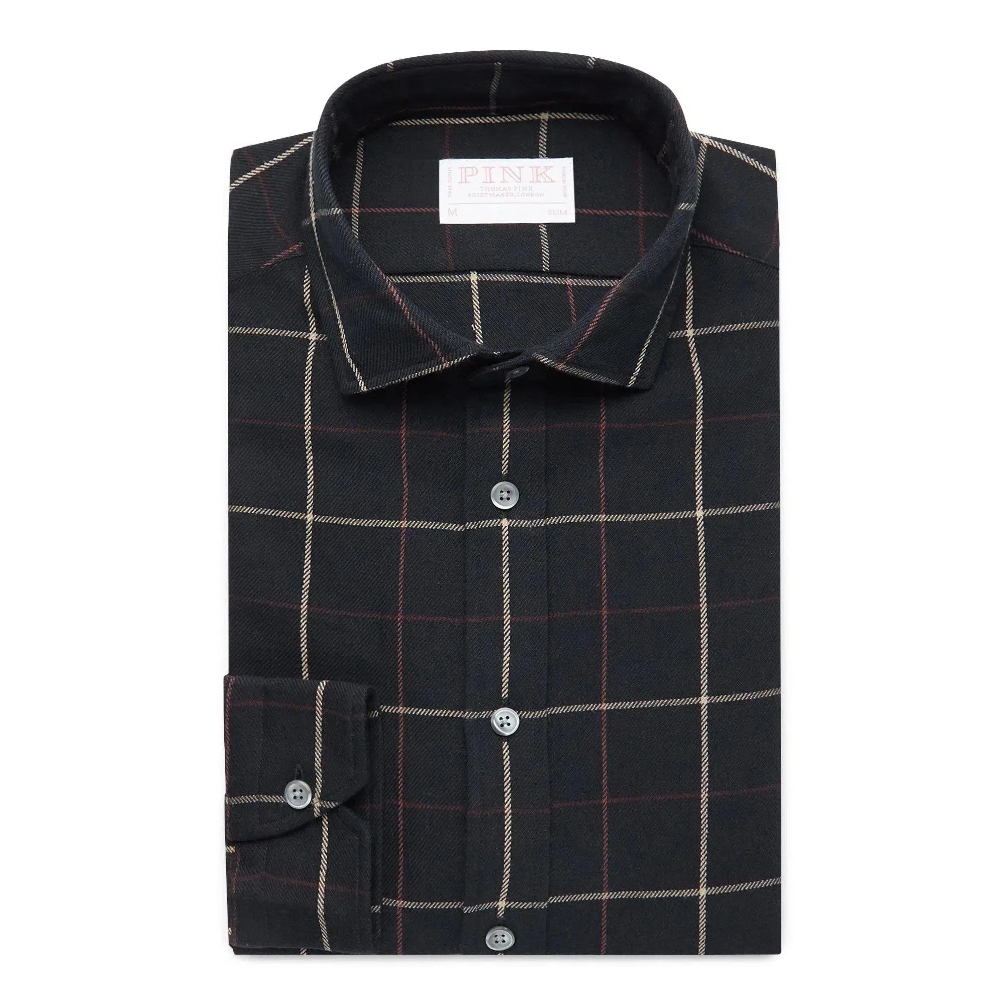 Slim Fit Casual Large Twill Check Shirt for Men - Black