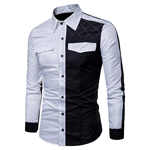 Slim Fit Men's Casual Long Sleeve Plaid Button Down Check Shirts Tops White 3XL