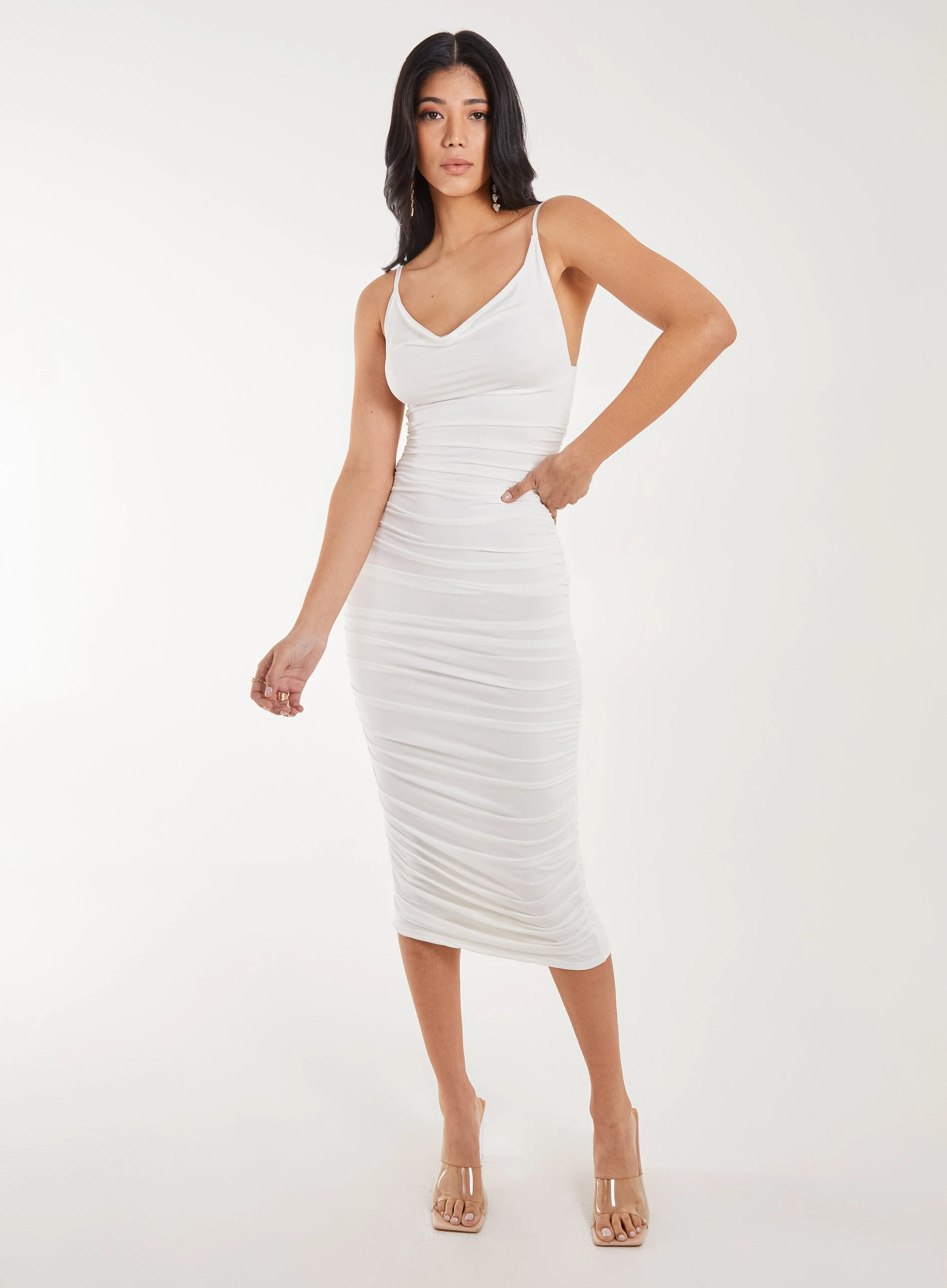 Slinky Cowl Midi Dress  - 10  - IVORY