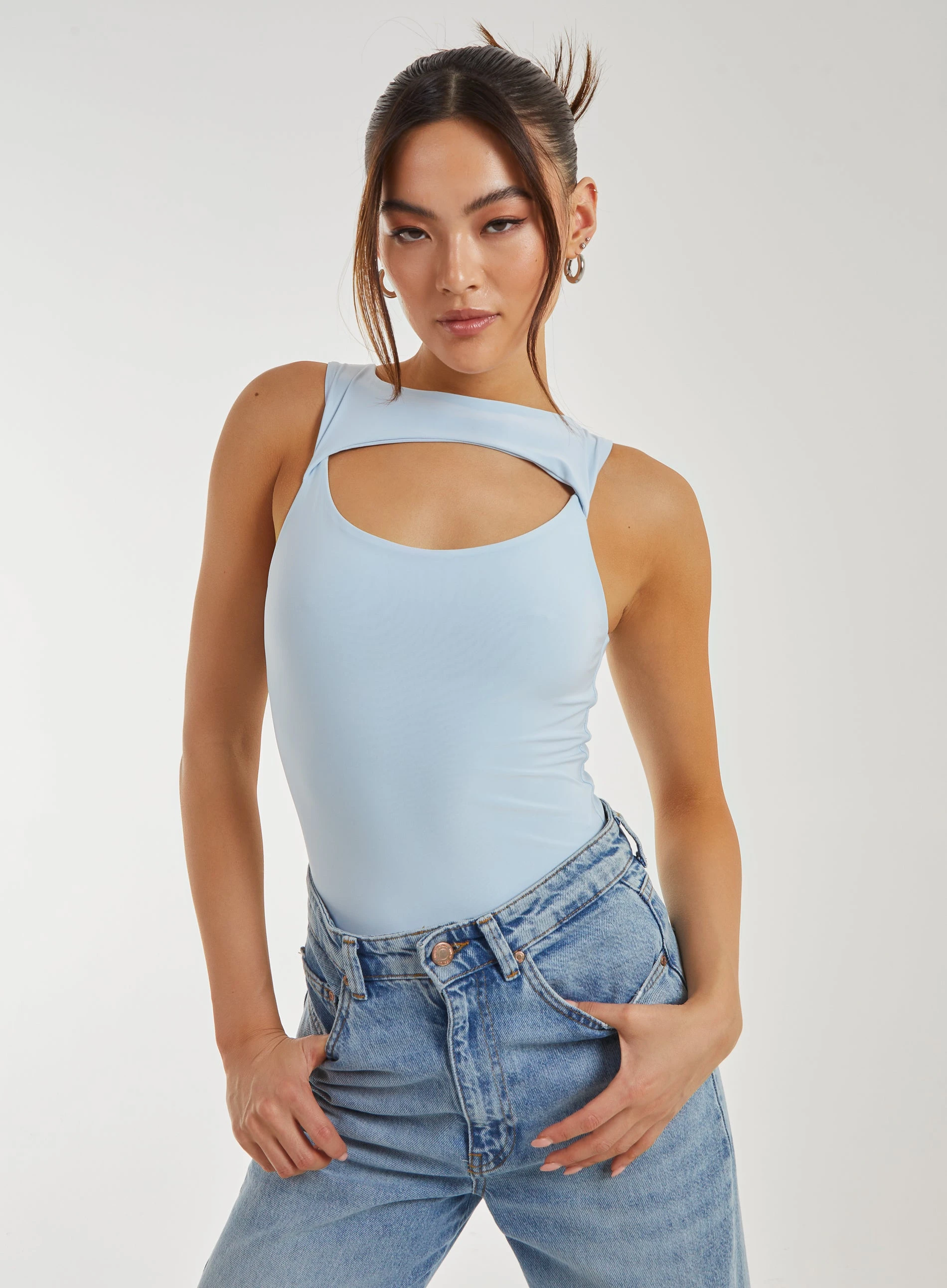 Slinky Sleeveless Letterbox Bodysuit  - 6  - Light Blue