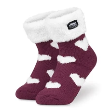 Slipper Socks Women Teenagers - Fluffy Socks Non Slip Warm Fleece One Size Lounge Wear - Gifts for Women (Burgundy/White)