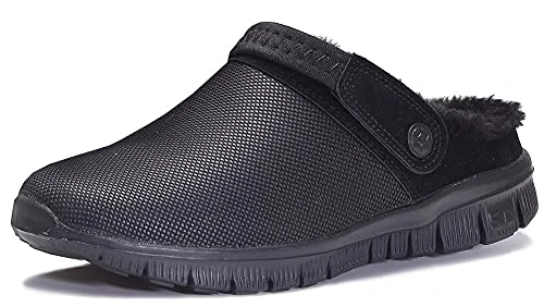 Slippers Women's Men's Clogs Lined Mules Garden Shoes Non-Slip Winter Warm Plush Slippers Shoes 36-48, Full Black, 7 UK