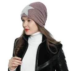 Slouch Beanie hat Women Winter hat lined with sequins Star - Brown Slouch Beanie hat Women Winter hat lined with sequins Star - Brown