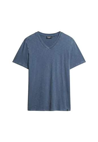 Slub Short Sleeve V Neck T-Shirt S Blue