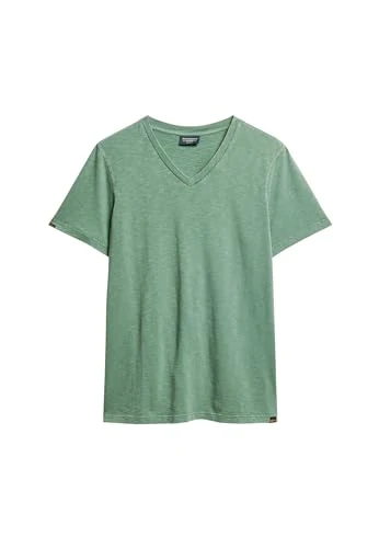 Slub Short Sleeve V Neck T-Shirt S Green