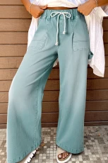 Smoke Green Mineral Wash Drawstring High Waist Wide Leg Jeans MOKE GREEN / / 715%COTTON+%POLYESTER+%VISCOSE+%ELASTANE Smoke Green Mineral Wash Drawstring High Waist Wide Leg Jeans MOKE GREEN / / 715%COTTON+%POLYESTER+%VISCOSE+%ELASTANE