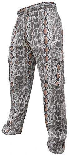 Snake Printed Cargo Cotton Trousers Brown Small