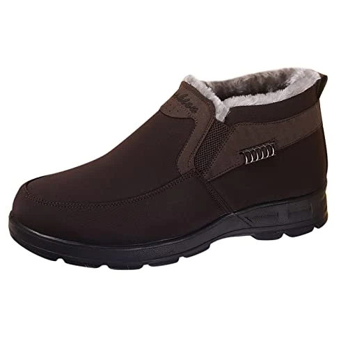 Snow Boots for Men Fleece Lined Shoes Warm Winter Boots Outdoor Non Slip Plush High Top Footwear Solid Colour Walking Shoes Ankle Boots Lightweight Casual Work Shoes Sports Sneakers