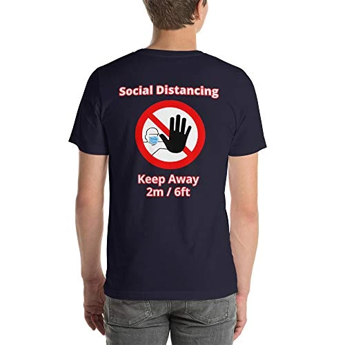 Social Distancing T-Shirt, Backside Printed, Comfortable Unisex Cotton Shirt (S, Navy)