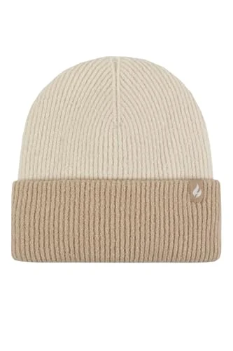 SOCKSHOP Women's Hat - 'Bavaria', Two Tone Stripe, Turn Over Hat, Thermal, Warm & Cosy, Outdoor, Walking 1 Pack One Size Cream