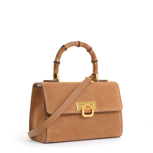 Sofia leather handbag - Suede caramel Soleil suede