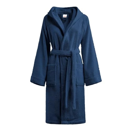 Soft Bathrobe 400 g with Hood 100% Cotton for Men and Women Plus Size Terry Towelling – Italy Designed – Monique Collection – New, BLUE DC, XL
