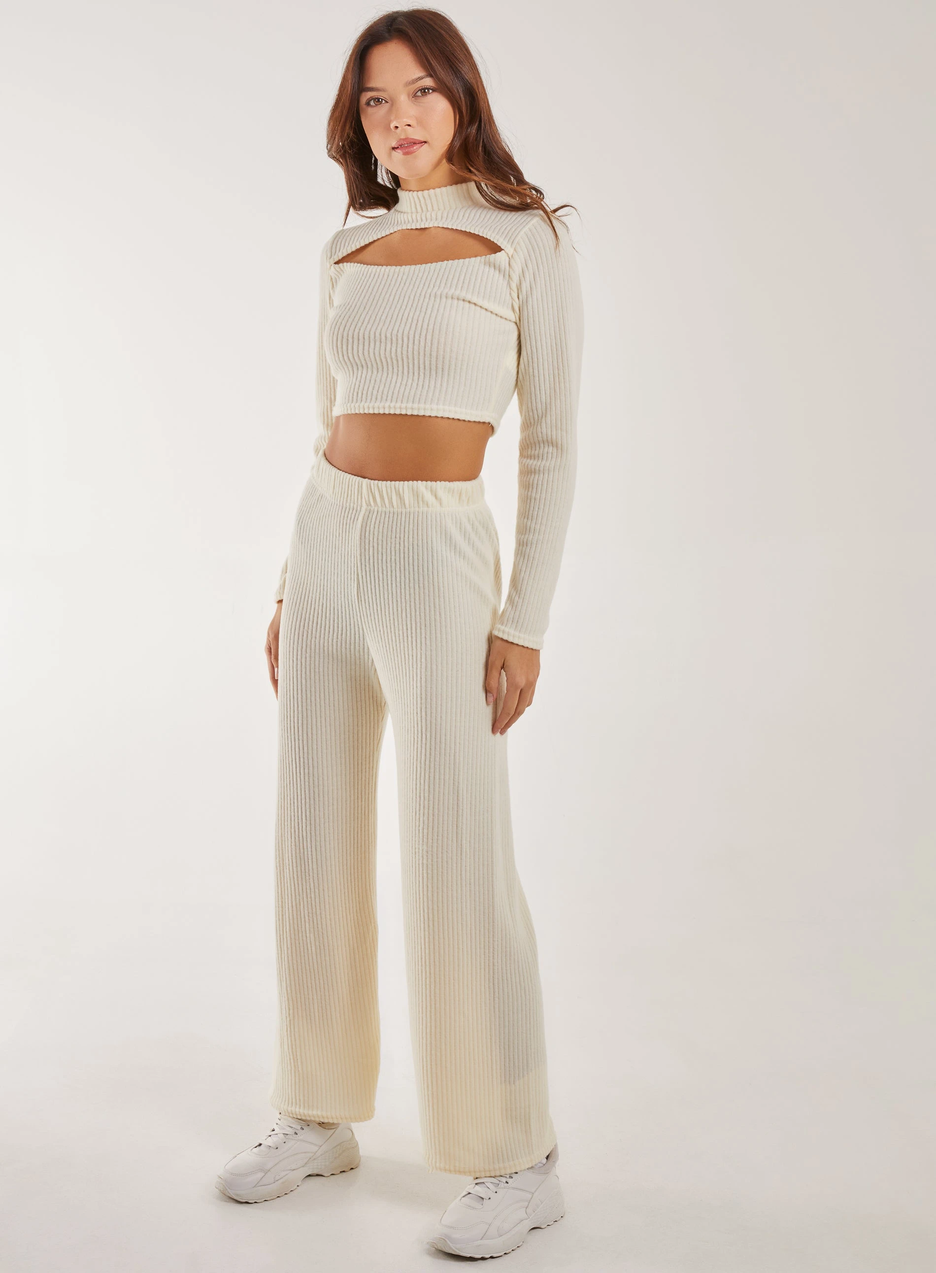 Soft Brushed Rib Flares  - S  - Ivory