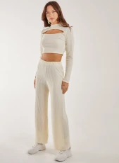 Soft Brushed Rib Flares  - S  - Ivory