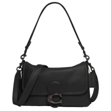 Soft Calf Leather Tabby Shoulder Bag, Black 1, One Size