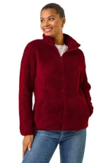 Soft Sherpa Fleece Jacket for Women UK adies Autumn Everyday Winter Holiday Pull-On Comfy Soft Vacation Work Teddy Coat - Burgundy ize S